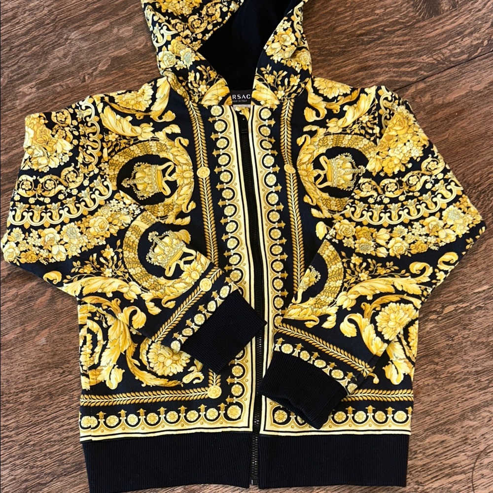 Kids Versace Black & Gold Baroque Zip-Up Hoodie size 10